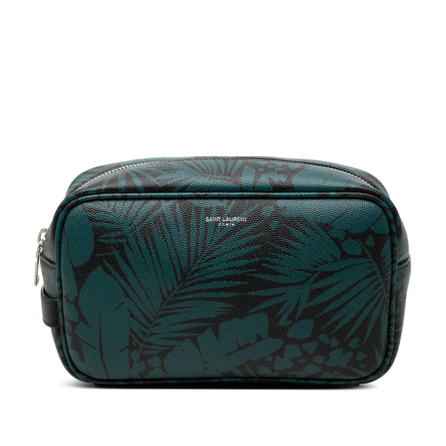 Blue Saint Laurent Grain De Poudre Tropical Palm Pouch in Blue Leather from Designer Revival