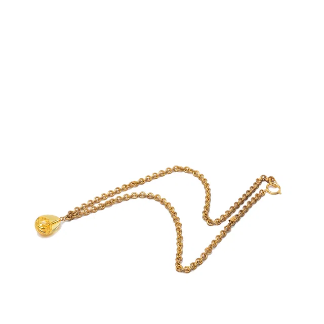 Gold Chanel CC Gold Plated Resin Teardrop Pendant Necklace in Gold Resin from Designer Revival