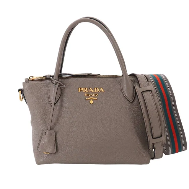 Prada 2-Way Leather Gray Gold Shoulder Bag in Grey Leather from The Reluxe