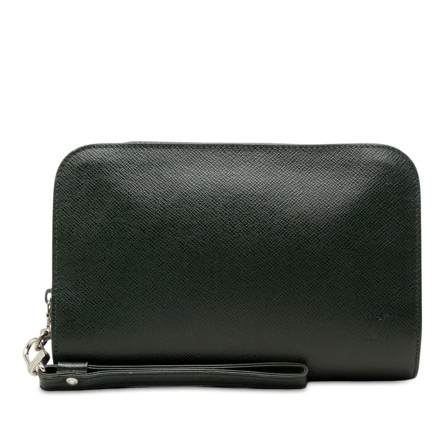Green Louis Vuitton Taiga Pochette Baikal Clutch Bag in Green Leather from Designer Revival