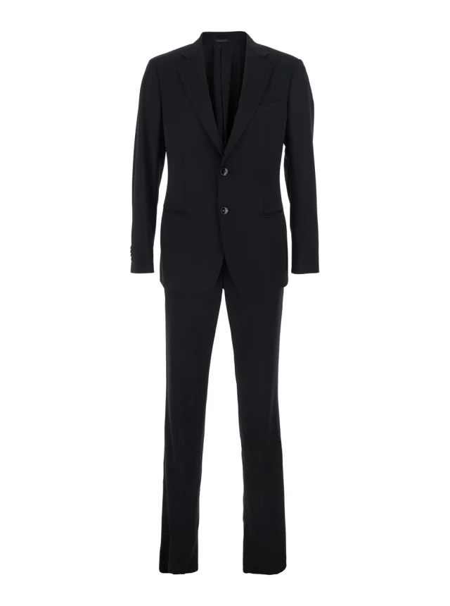 Black Single-breasted Suit with Notched Revers in Wool Man in Black, image 1 of 1 from Gaudenzi Boutique