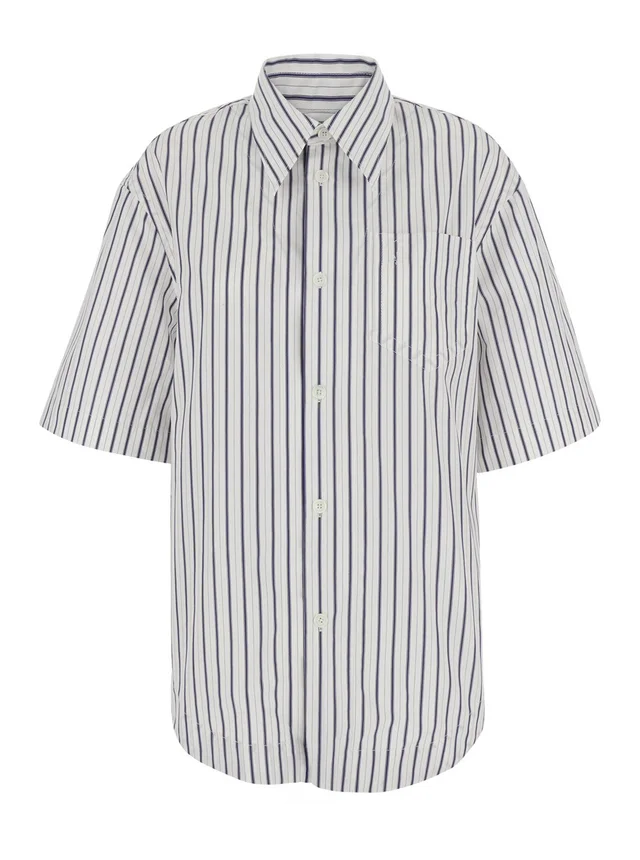 AMI PARIS White Shirt with classic collar and all-over striped pattern in cotton for women in White, photo 2 of 6 from Gaudenzi Boutique
