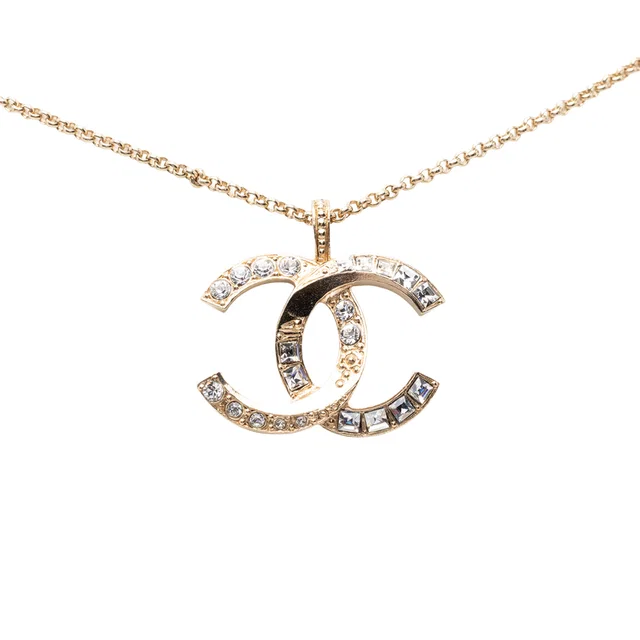 Gold Chanel CC Gold Plated Strass Pendant Necklace in Gold from Designer Revival