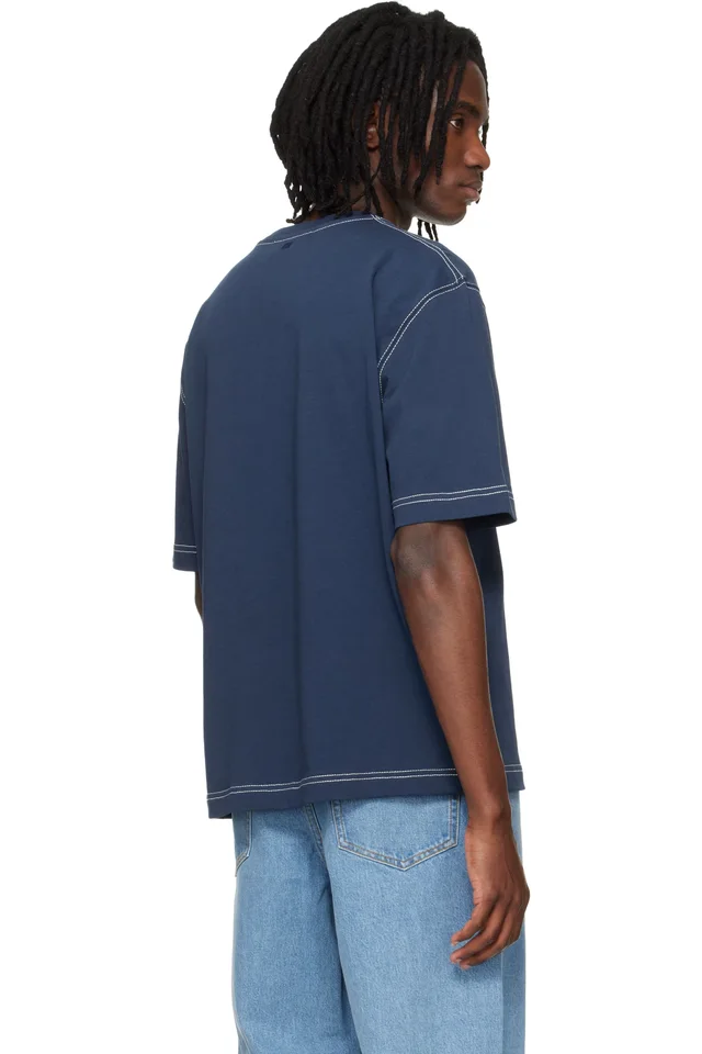 AMI Paris Blue Boxy Fit Topstitched Ami de Coeur T-shirt, photo 3 of 4 from SSENSE
