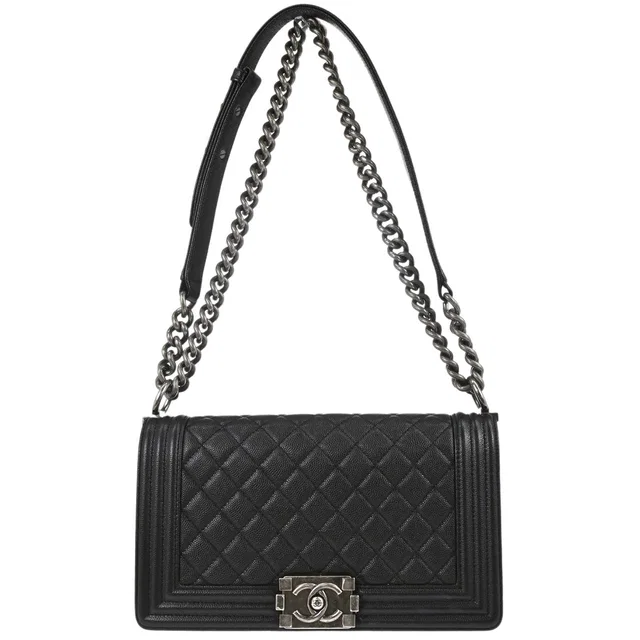 Boy Chanel 2017 Black Caviar Skin Medium Shoulder Bag in Black Caviar leather from AMORE Vintage Tokyo