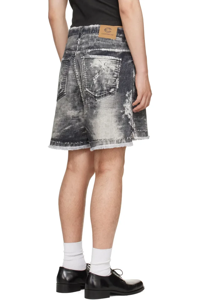 CAMPERLAB Black Corduroy Print Cutoff Shorts, photo 3 of 4 from SSENSE