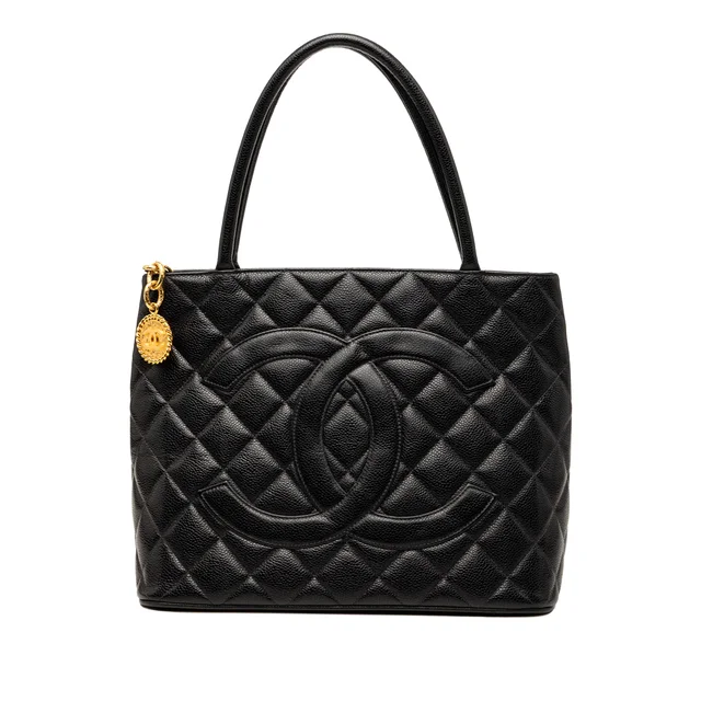 Black Chanel Caviar Medallion Tote in Black Caviar leather from Designer Revival