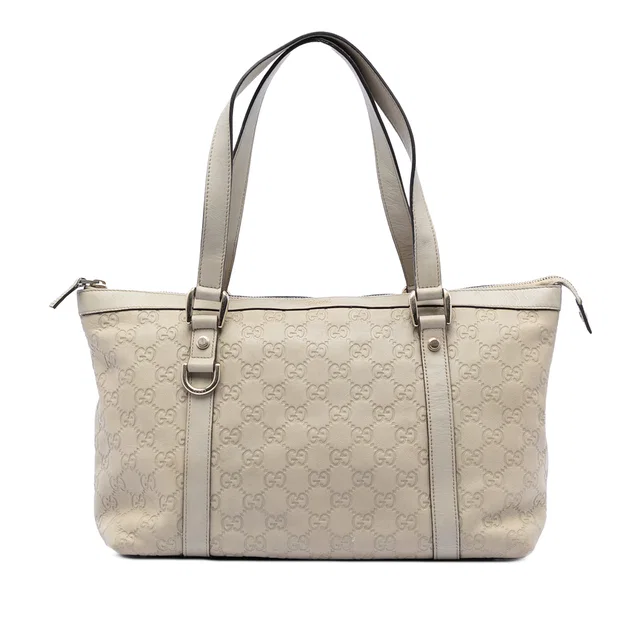 White Gucci Guccissima Abbey D Ring Tote in White Leather from Designer Revival