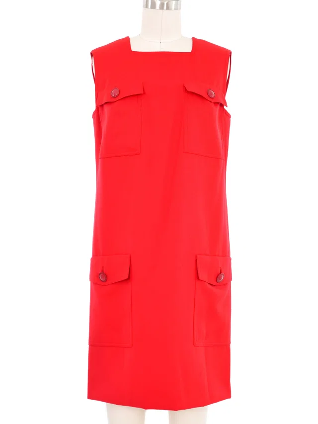 1996 Gianni Versace Couture Red Utility Shift Dress in Red Silk from Arcade Vintage