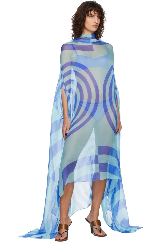Dries Van Noten Blue Silk Cape Maxi Dress, photo 5 of 5 from SSENSE
