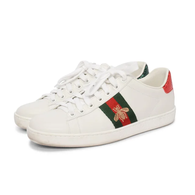 Gucci Bee Embroidered Ace Sneakers 36 in White Calfskin from Blue Spinach