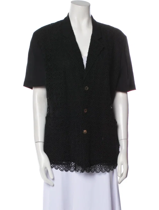 Comme des Garçons Vintage V-Neck Button-Up Top in black from The RealReal
