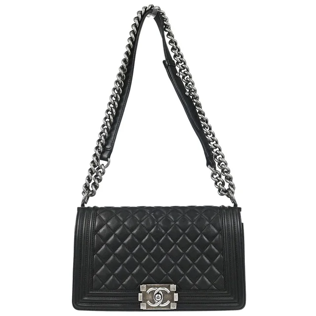 Boy Chanel 2012-2013 Black Lambskin Medium Shoulder Bag in Black Lambskin from AMORE Vintage Tokyo