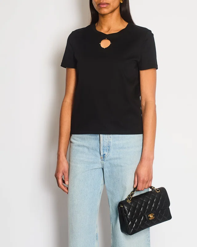 Chanel 20S Black T-Shirt with Cut-Out Front Detailing Size FR 34/36 (UK 6/8) in Black from Sellier