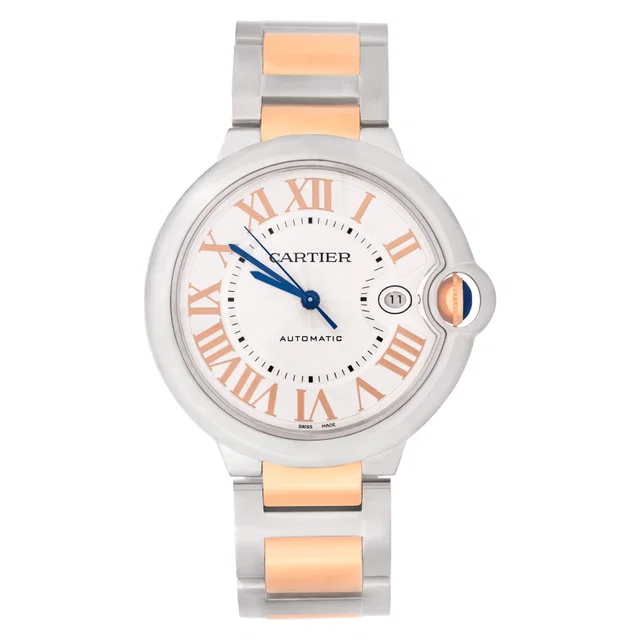 Unused Cartier Ballon Bleu 42mm W6920095 in Blue Stainless Steel, Pink Gold from Gray And Sons