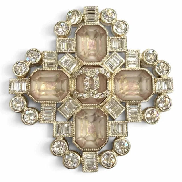 Chanel CC Logo Rhinestone Bijou Brooch Pink Silver in Pink from The Reluxe