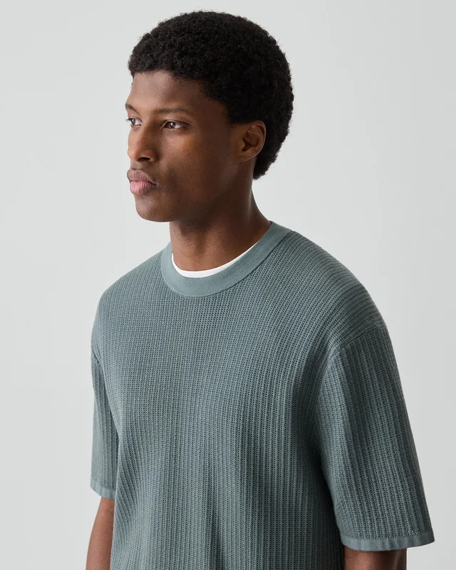 Theory Mesh Tee in Cotton in LIGHT PINE GROVE 100% Cotton; Exclusive Of Elastic, photo 4 of 12 from Theory