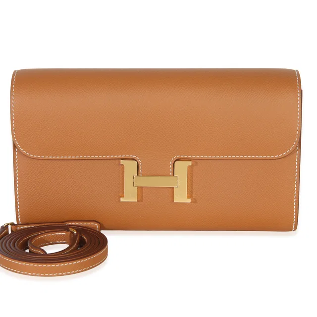 Hermès Gold Epsom Constance Long Wallet To Go GHW in Gold Epsom leather from myGemma