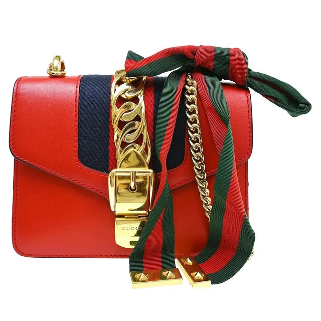 Gucci Sylvie Chain Leather Red Bag in Red Leather from HEWI