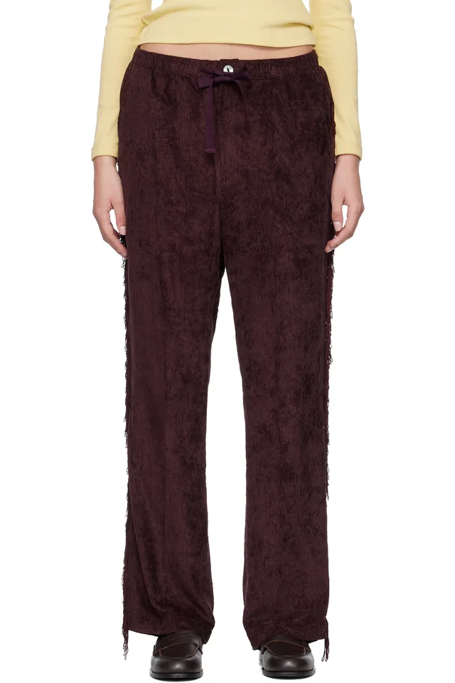 NEEDLES Burgundy Fringe String Lounge Pants, image 1 of 1 from SSENSE