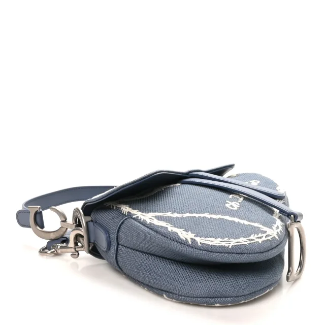 Dior Cotton Canvas Embroidered Les Fleurs Du Mal Saddle Bag Blue in Blue Canvas from FASHIONPHILE, photo 3 of 9