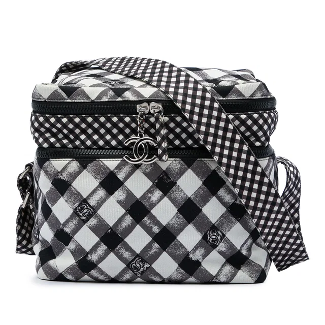 Black Chanel CC Canvas Gingham Lunch Box Shoulder Bag in Black Canvas from Designer Revival