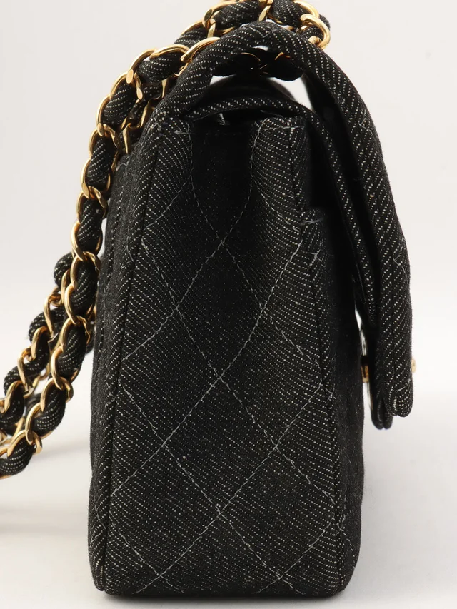 Chanel Circa 1998 Denim Classic Flap Chain Bag 25cm Black in Black Denim from VINTAGE QOO TOKYO, photo 2 of 18