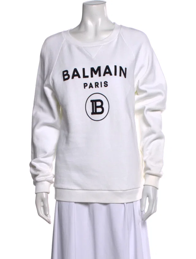 Balmain Graphic Print Crew Neck Sweatshirt in white from The RealReal