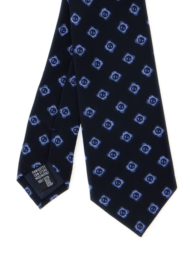 Giorgio armani Blue Silk Tie with All-Over Logo Print Man in Blue 100% Silk, photo 5 of 6 from Gaudenzi Boutique