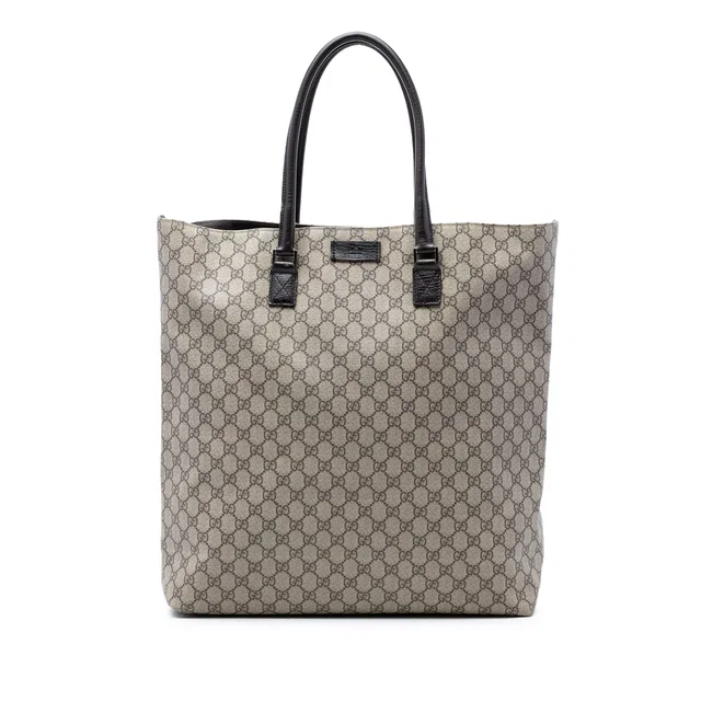 Beige Gucci Extra Large GG Supreme Vertical Tote in Beige Coated canvas from Designer Revival
