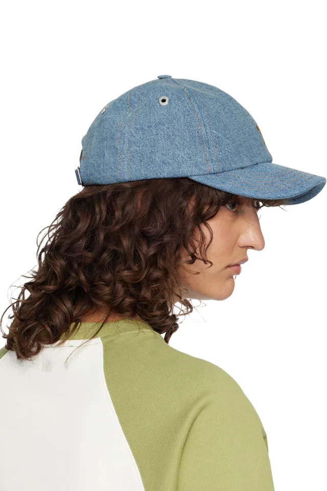 AMI Paris Blue Denim Ami de Coeur Embroidery Cap, photo 3 of 3 from SSENSE