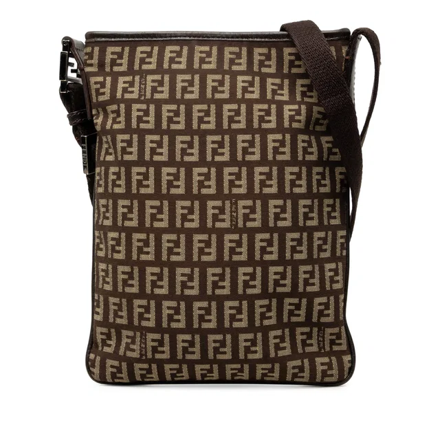 Brown Fendi Zucchino Canvas Crossbody in Brown Canvas from Designer Revival