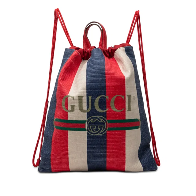 Red Gucci Canvas Sylvie Baiadera Web Drawstring Backpack in Red Canvas from Designer Revival