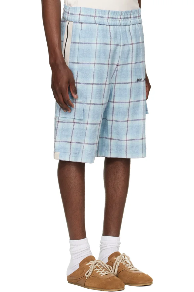 Palm Angels Blue Logo Check Cargo Shorts, photo 2 of 4 from SSENSE
