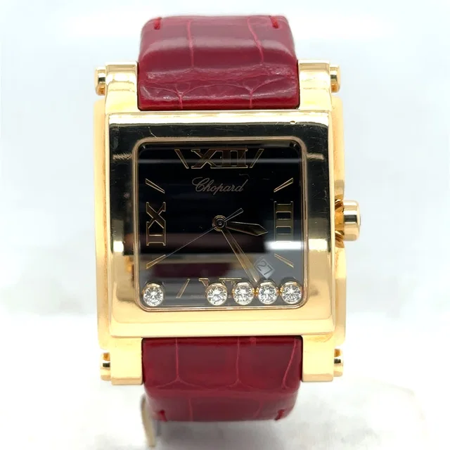 Chopard Happy Sport Square Quartz Black Dial Mens Watch 28/73670 in yellow|black|gold|red Leather from Jomashop.com
