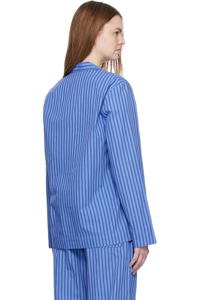 Tekla Blue Poplin Long-Sleeved Pyjama Shirt, photo 3 of 4 from SSENSE