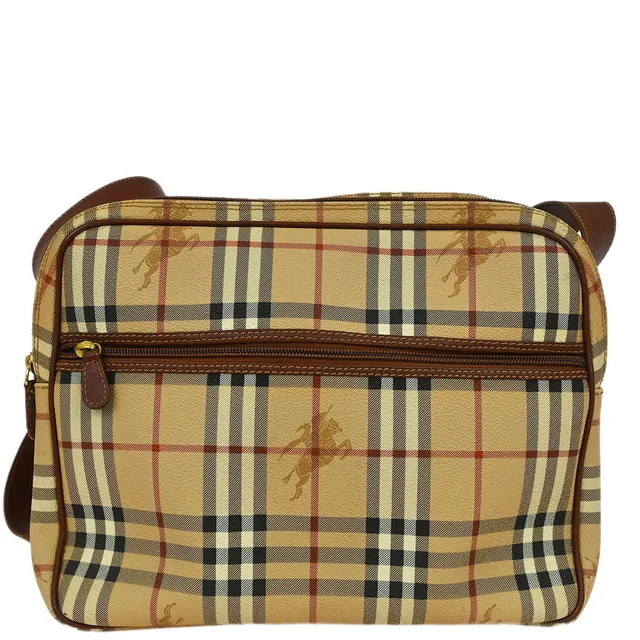 Burberry Beige Brown House Check Shoulder Bag in Brown Leather from AMORE Vintage Tokyo