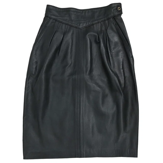 Loewe Leather Skirt Black in Black Leather from AMORE Vintage Tokyo
