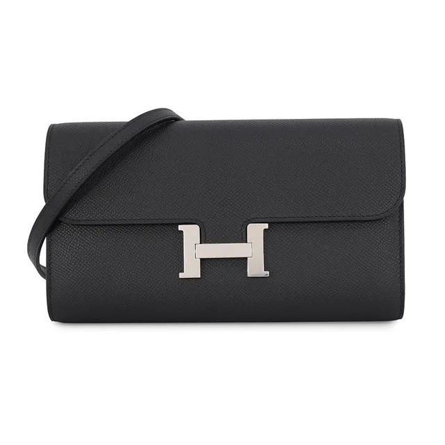 Hermès Wallet Constance To Go Long Black Silver Epsom in Black Epsom leather from The Reluxe