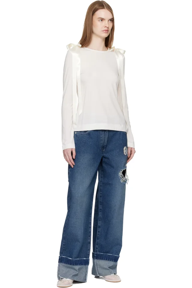 Simone Rocha Off-White Bow Ribbon Tail Long Sleeve T-shirt, photo 4 of 4 from SSENSE