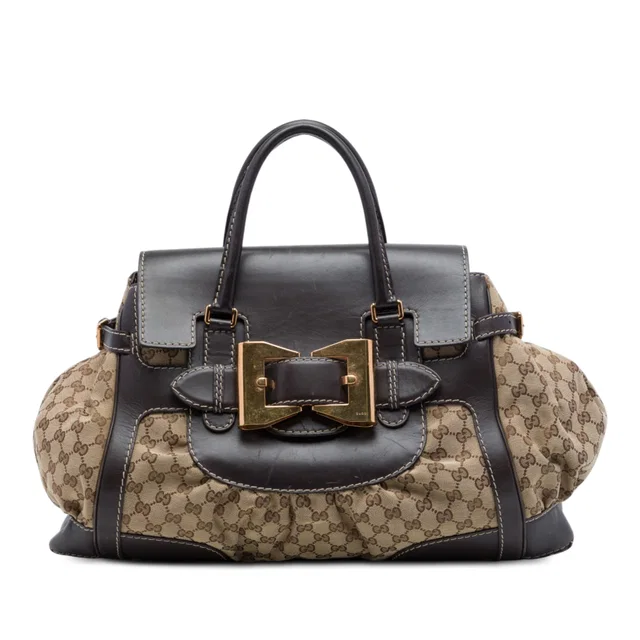 Beige Gucci GG Canvas and Leather Dialux Queen Tote in Beige Canvas from Designer Revival