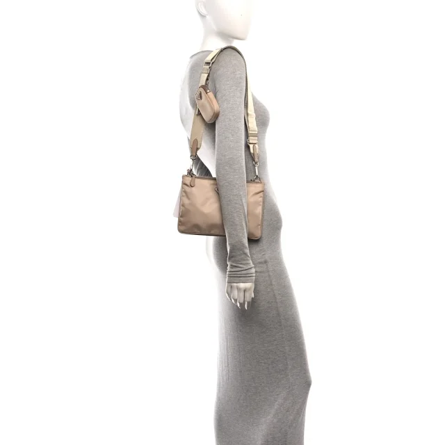 Prada Re-Nylon Saffiano Re-Edition 2000 Double Zip Crossbody Bag Cammeo in Saffiano leather from FASHIONPHILE, photo 2 of 11