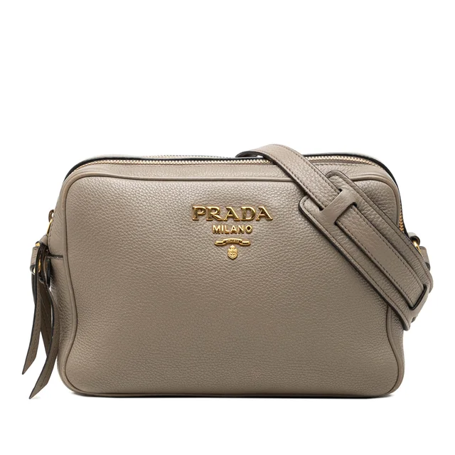 Brown Prada Vitello Phenix Double Zip Camera Bag in Brown Leather from Designer Revival