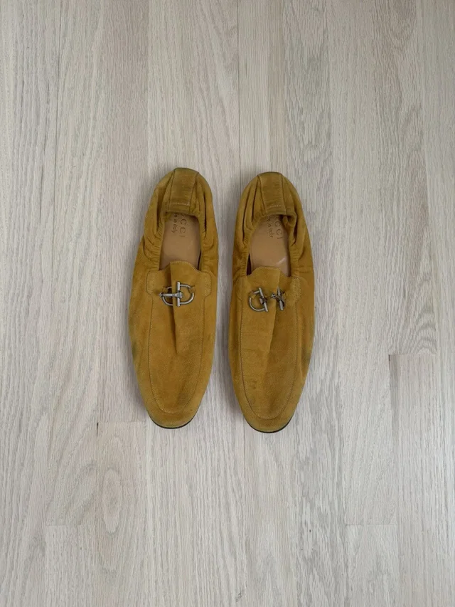 Gucci Men's Yellow Mustard Suede Horsebit Driver Loafers (Size 9.5) in multicolor Suede from Grailed