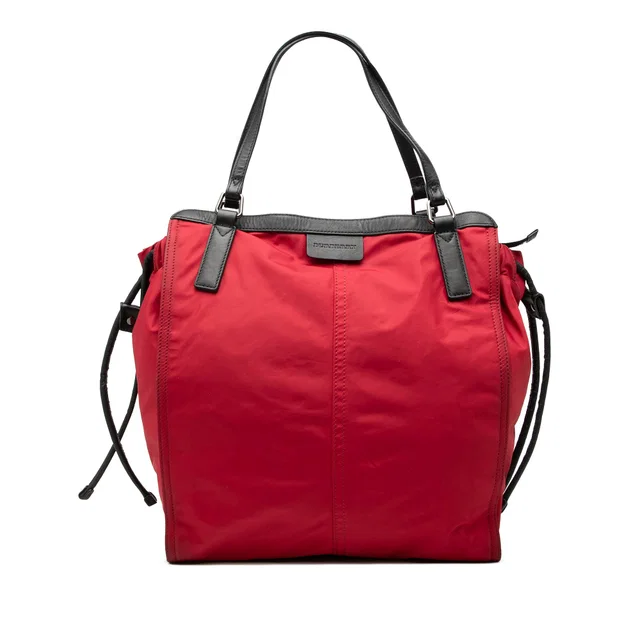 Red Burberry Nylon Buckleigh Tote in Red Nylon from Designer Revival