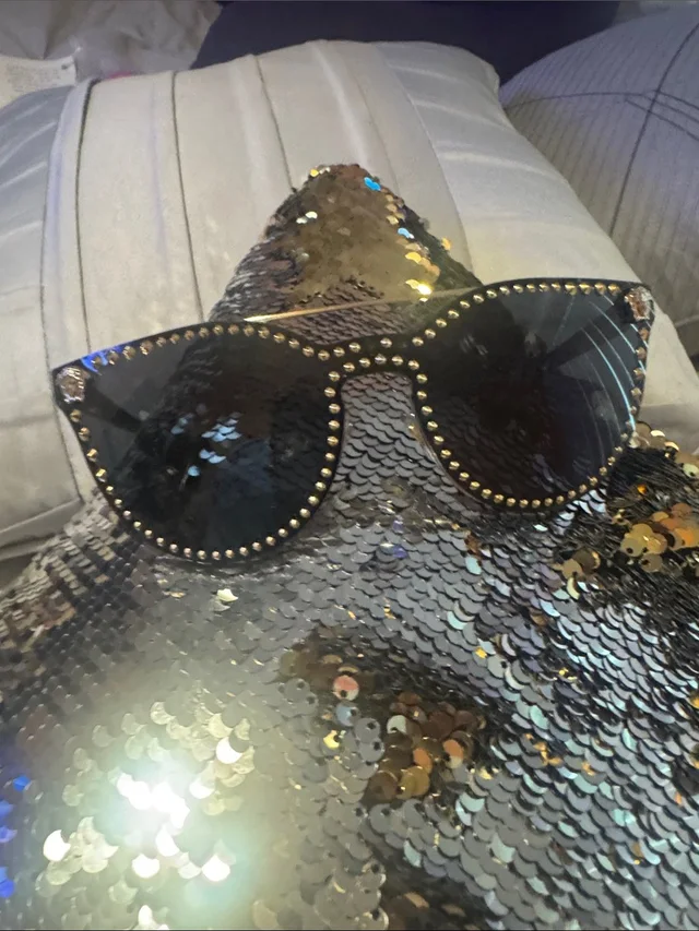 Versace Black Studded Cat-Eye Sunglasses in black|gold from Poshmark