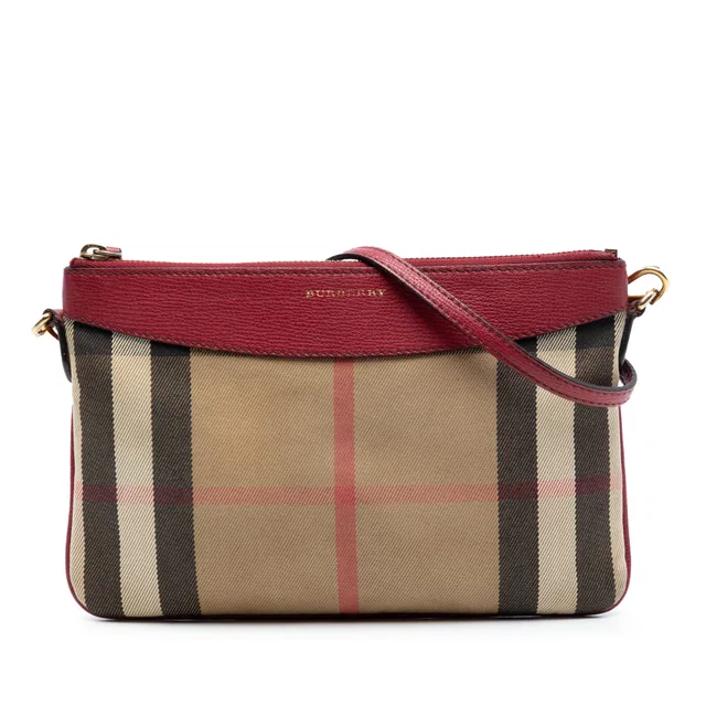 Brown Burberry House Check Canvas Derby Peyton Crossbody in Brown Canvas from Designer Revival