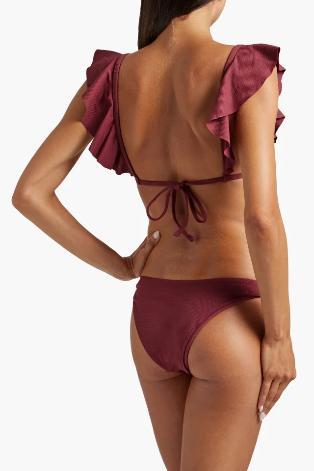 Eberjey Ruffled Stretch-Piqué Bikini Top in Claret, photo 3 of 4 from THE OUTNET