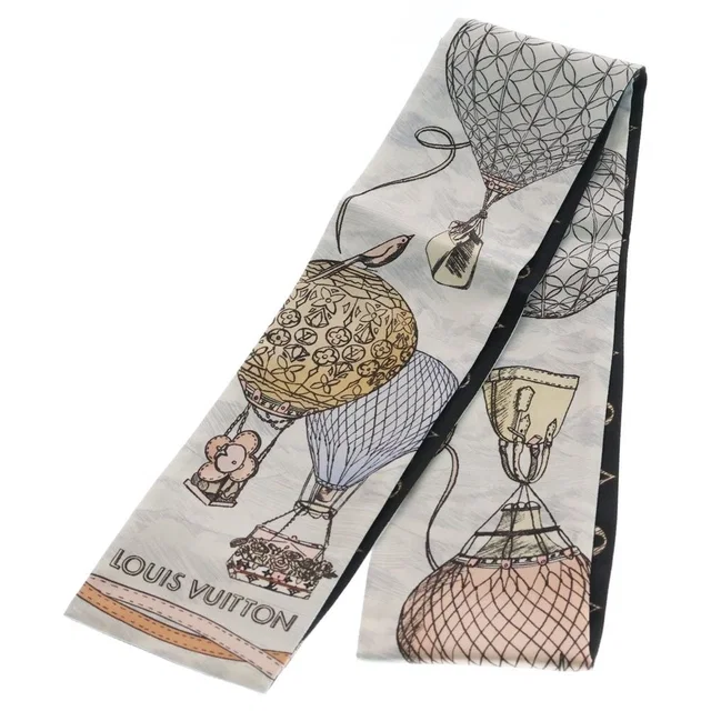 Louis Vuitton Bandeau Up and Away Gray Silk Scarf Black in Black Silk from The Reluxe
