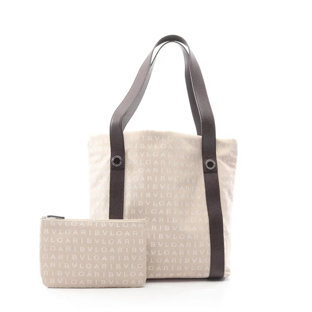 Bvlgari Logo Mania Canvas Leather Tote Bag in Canvas from LuxUness